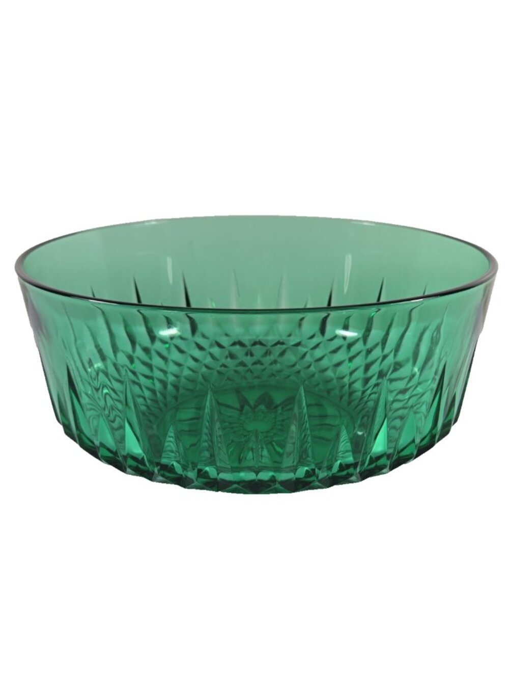 Vintage Arcoroc France Diamant Emerald Green Glass Serving Salad Fruit Bowl 9"